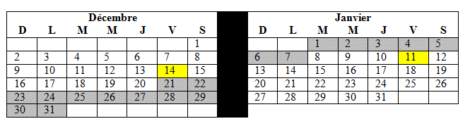Exemple de vacances judiciaires saisonnières 2